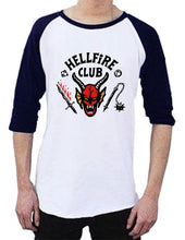 Cargar imagen en el visor de la galería, Playera Hellfire Club Stranger md1 Mangas 3/4 Dama Caballero Infantil Disfraz Cosplay
