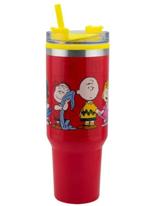Snoopy Termo Alto Doble Pared Con Asa Y Popote Rojo Snoopy & Friends, Peanuts, Capacidad 1.2 L