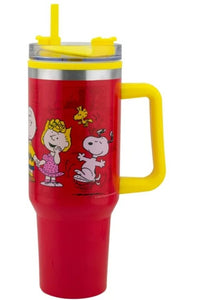 Snoopy Termo Alto Doble Pared Con Asa Y Popote Rojo Snoopy & Friends, Peanuts, Capacidad 1.2 L