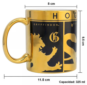 Taza Harry Potter Ceramica 4 casas de hogwarts Gryffindor Slytherin Rvenclaw Hufflepuff Metalizado