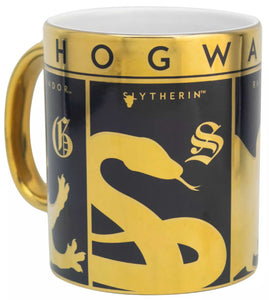 Taza Harry Potter Ceramica 4 casas de hogwarts Gryffindor Slytherin Rvenclaw Hufflepuff Metalizado