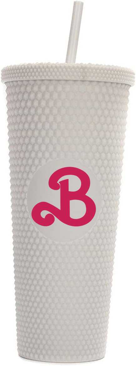 Vaso  Barbie Texturizado Tachuelas con popote termico capacidd 24 onzas