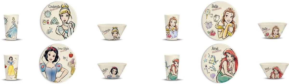 Princesas Disney Vajilla Ecologica De Bambú Disney Colección 12 Piezas Para 4 personas