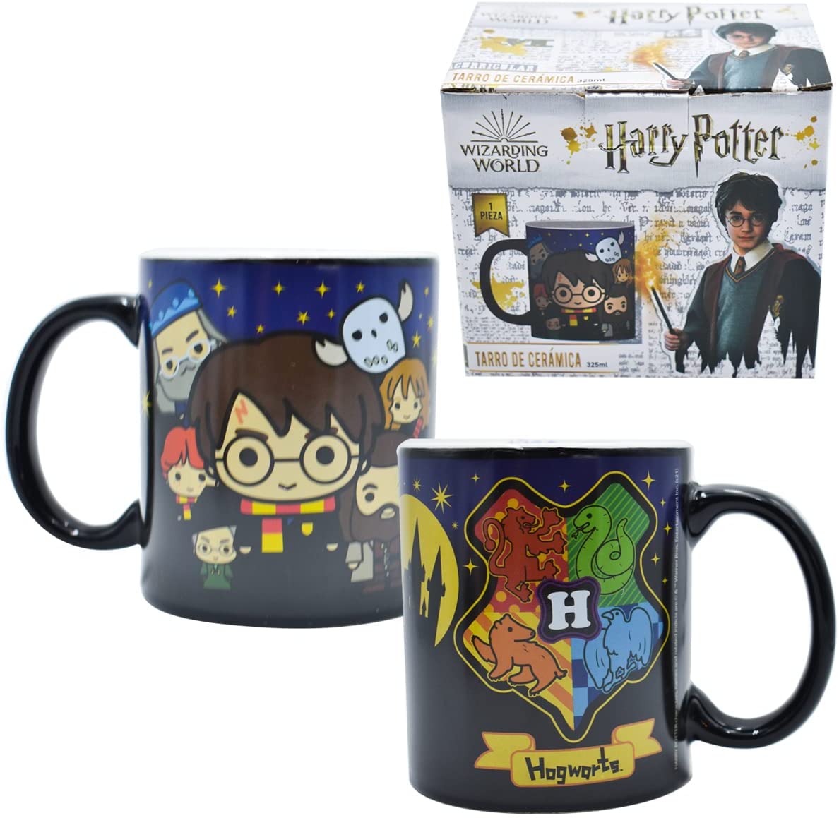 Taza Harry Potter Personajes con Caja 325 ml Tarro Dumbledore Hermione Ron Hagrid Hedwig