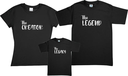Set 3 Playeras Familia The Creator The Legend The Legacy Dia de las Madres Dia del Padre Navidad Viajes Evento
