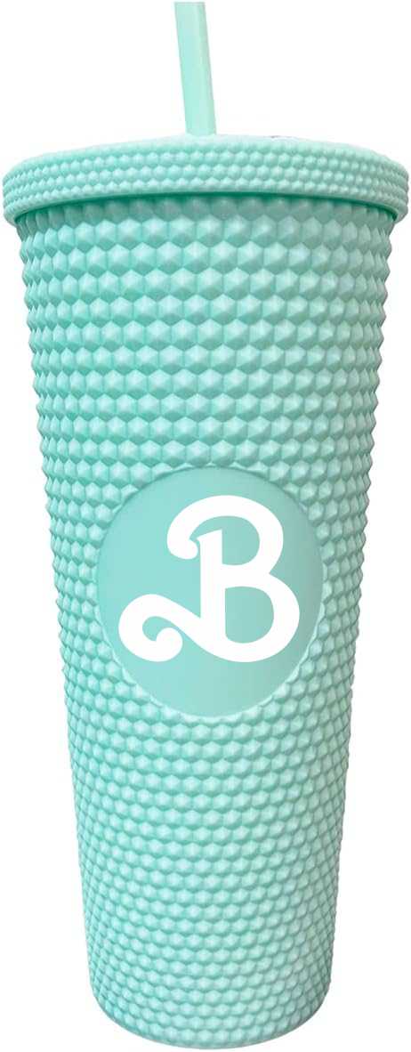 Vaso  Barbie Texturizado Tachuelas con popote termico capacidd 24 onzas