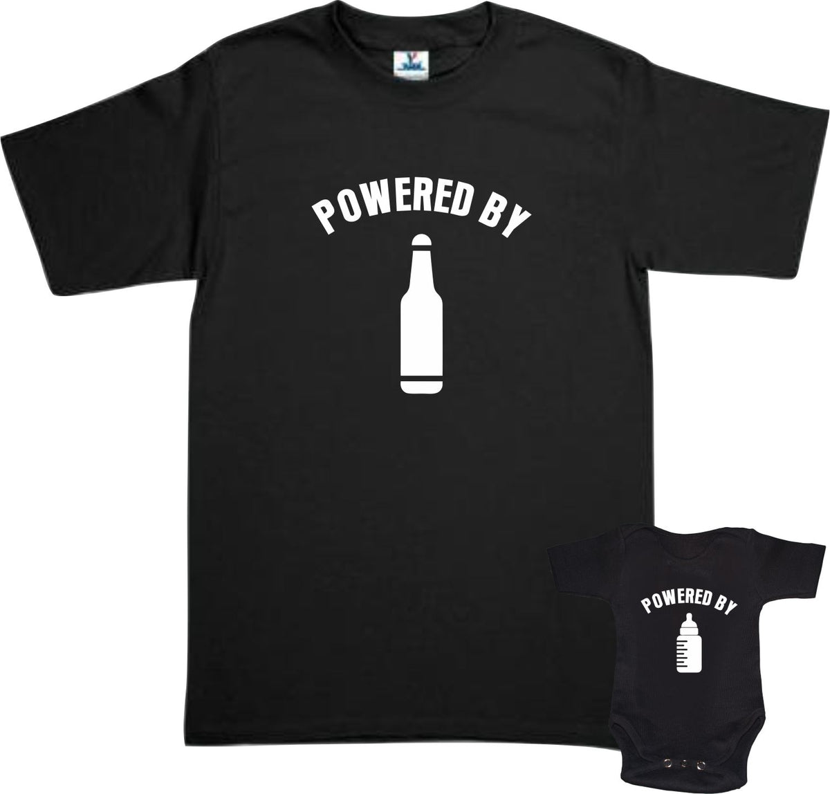 Set 2 Playeras Powered by beer milk Dia del Padre papa e hijo Dia del Padre Familia Evento Duo Papá e Hijo