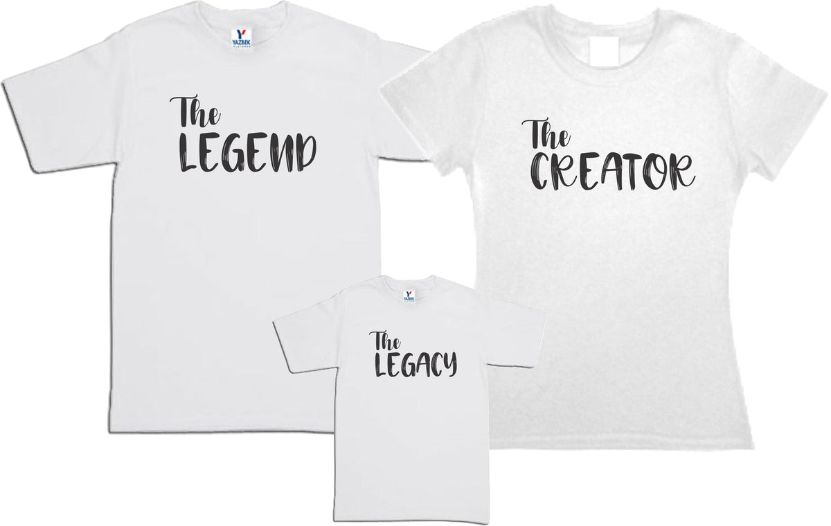 Set 3 Playeras Familia The Creator The Legend The Legacy Dia de las Madres Dia del Padre Navidad Viajes Evento