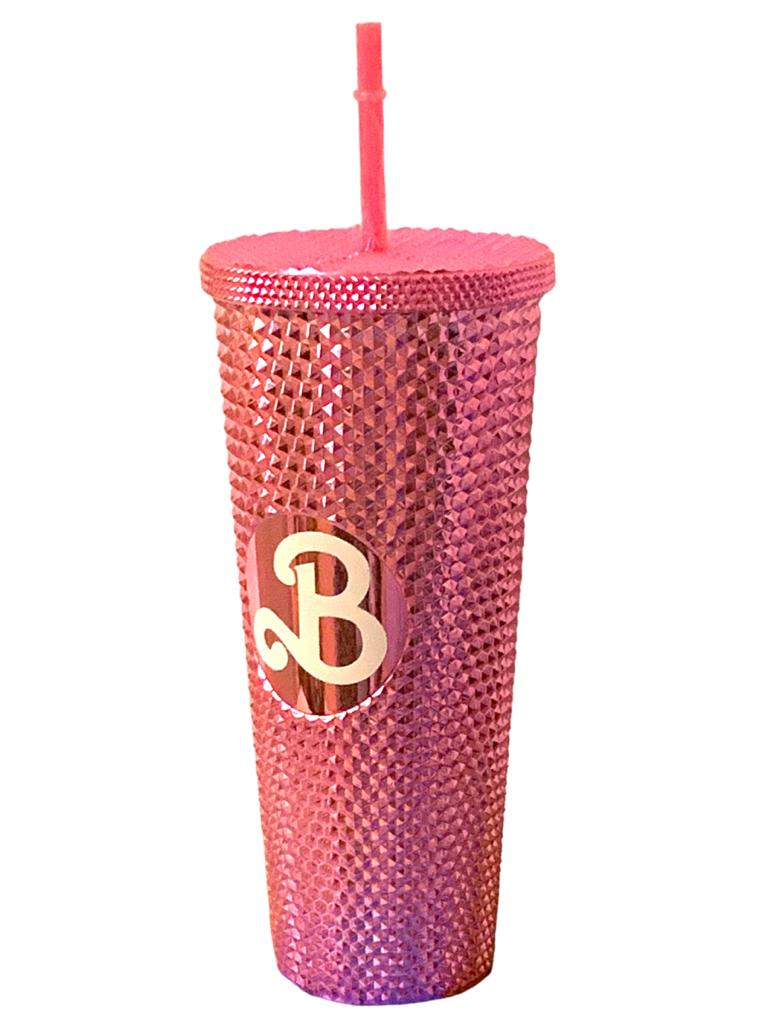 Vaso  Barbie Texturizado Tachuelas con popote termico capacidd 24 onzas