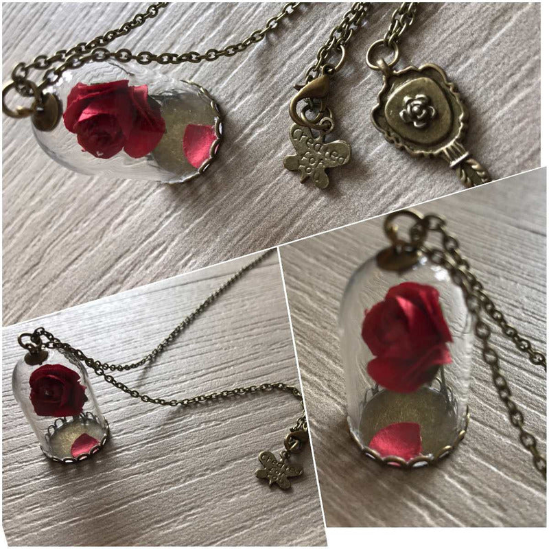 Collar Rosa Encantada La Bella Y La Bestia