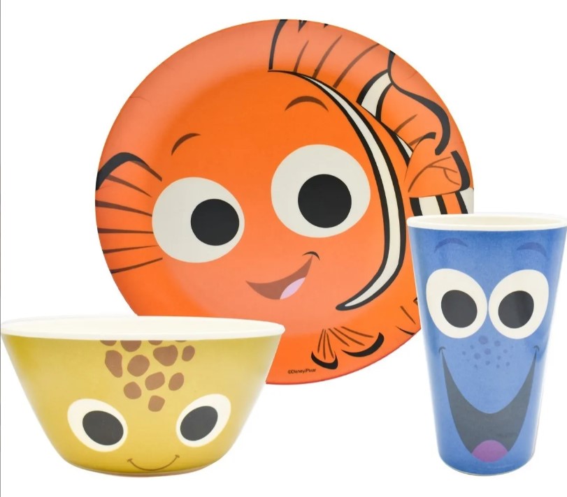 Vajilla Disney Pixar Bambú Ecológica 12p 4 Persona Colección Toy Story, Cars, Monster Inc, Donde esta Nemo.