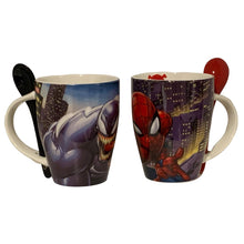 Cargar imagen en el visor de la galería, Set 2 Tazas Spiderman &amp; Venom Pareja Amistad Marvel Tarros con Cucharas Hombre Araña
