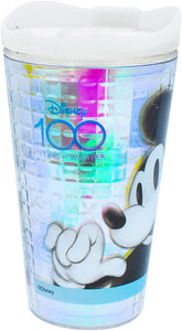 Disney Mickey y Minnie Mouse 100 Aniversario Vaso Doble Pared 100 Años Colección Disney 100 Years Of Wonder, Platinum, 500ml