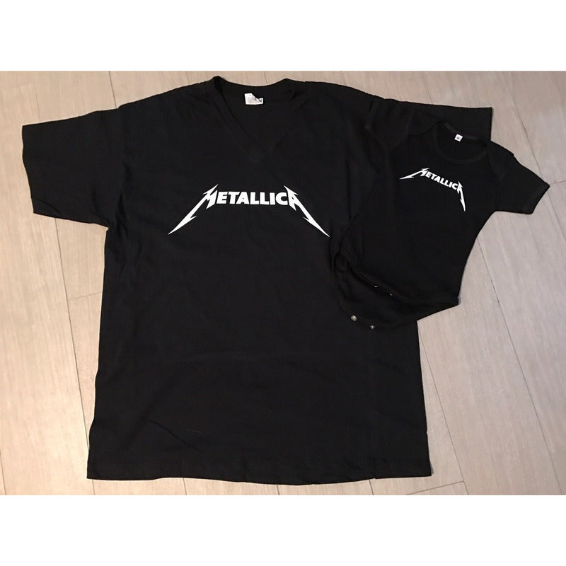 Pkt Playera & Pañalero Metallica Duo Dia Del Padre Mama Hijo
