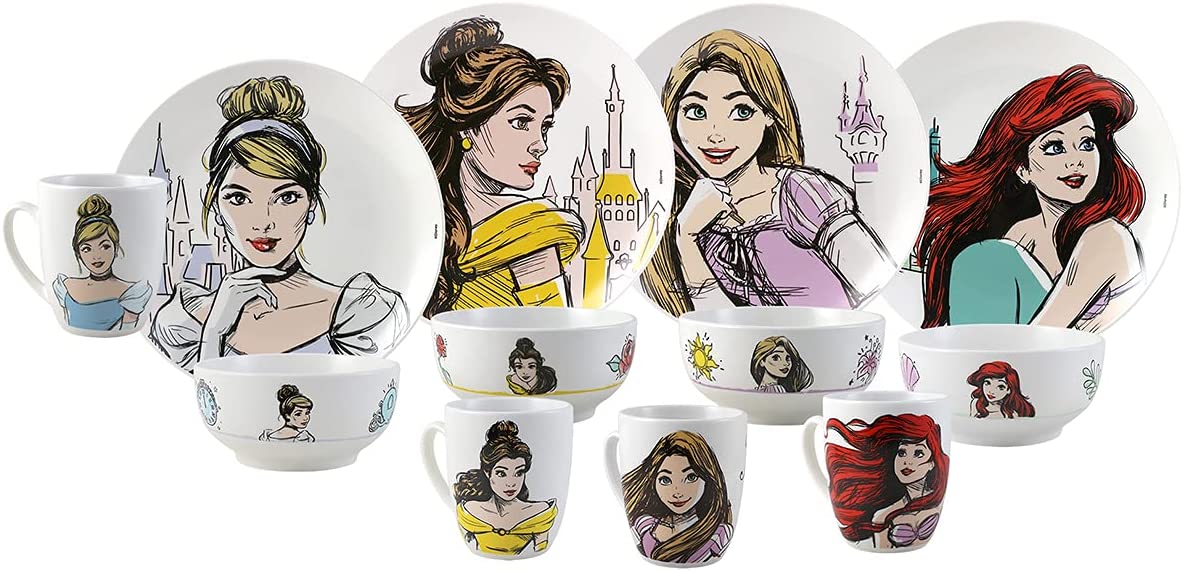 Vajilla Princesas Disney 12 Piezas Porcelana Ariel, Bella, Cenicienta, –  Nessie`s Collections