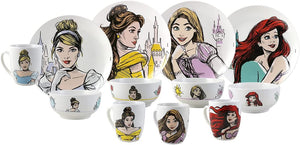 Vajilla Princesas Disney 12 Piezas Porcelana Ariel, Bella, Cenicienta, Rapunzel