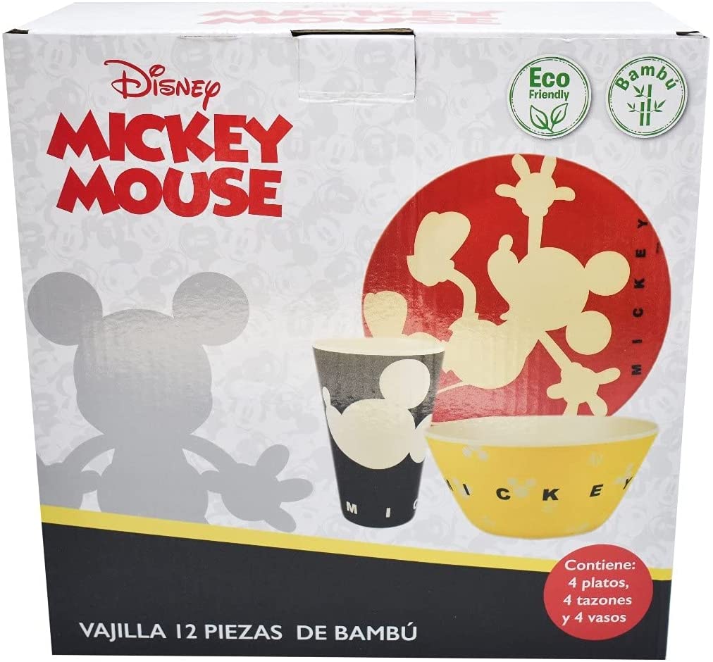 Mickey Mouse Vajilla Ecologica De Bambú Disney Colección 12 Piezas Para 4 personas