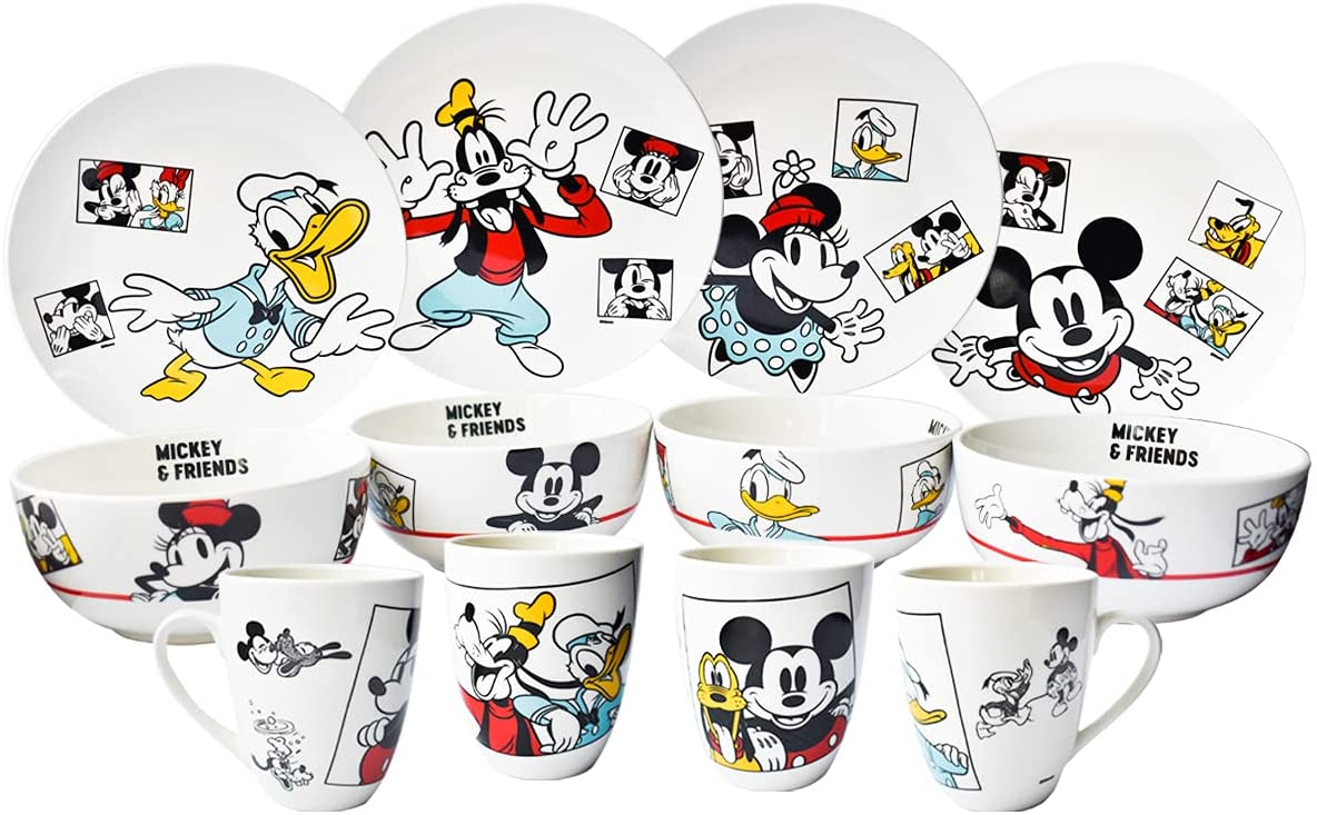 Vajilla Porcelana Disney Mickey, Minnie & Friends Retro 12pz