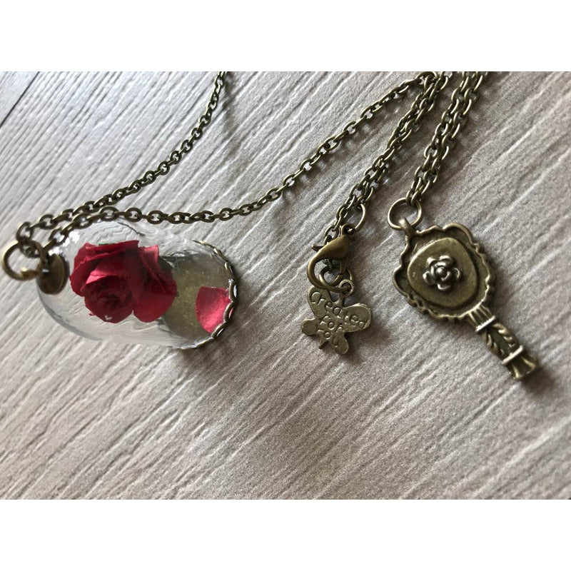 Collar Rosa Encantada La Bella Y La Bestia