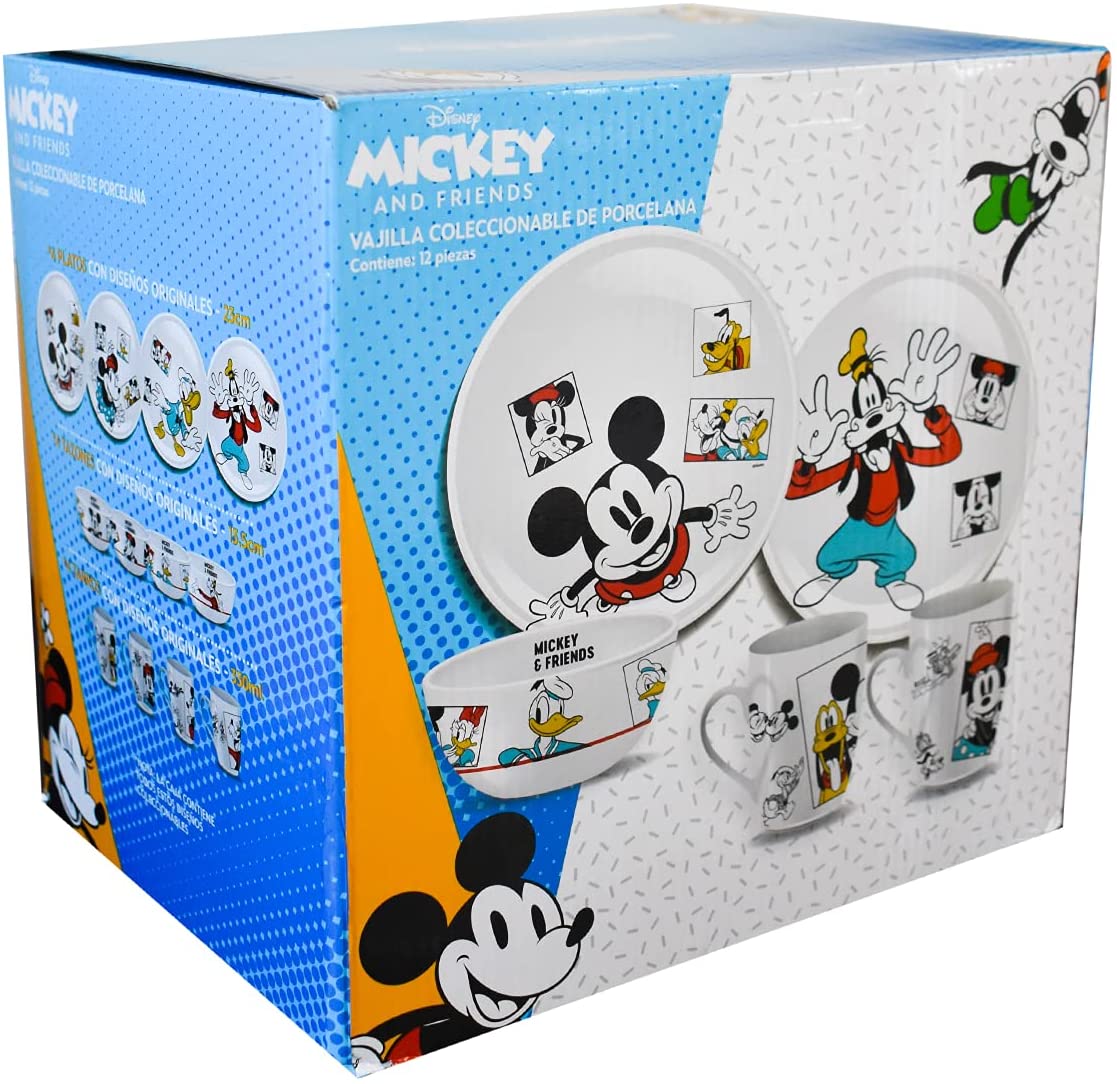 Vajilla Porcelana Disney Mickey, Minnie & Friends Retro 12pz