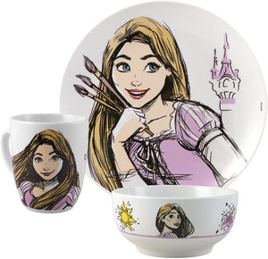 Vajilla Princesas Disney 12 Piezas Porcelana Ariel, Bella, Cenicienta, Rapunzel