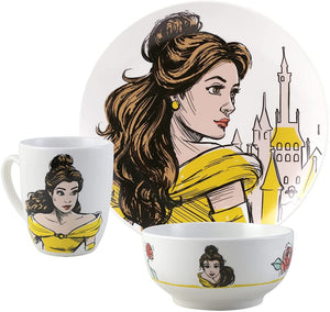 Vajilla Princesas Disney 12 Piezas Porcelana Ariel, Bella, Cenicienta, Rapunzel