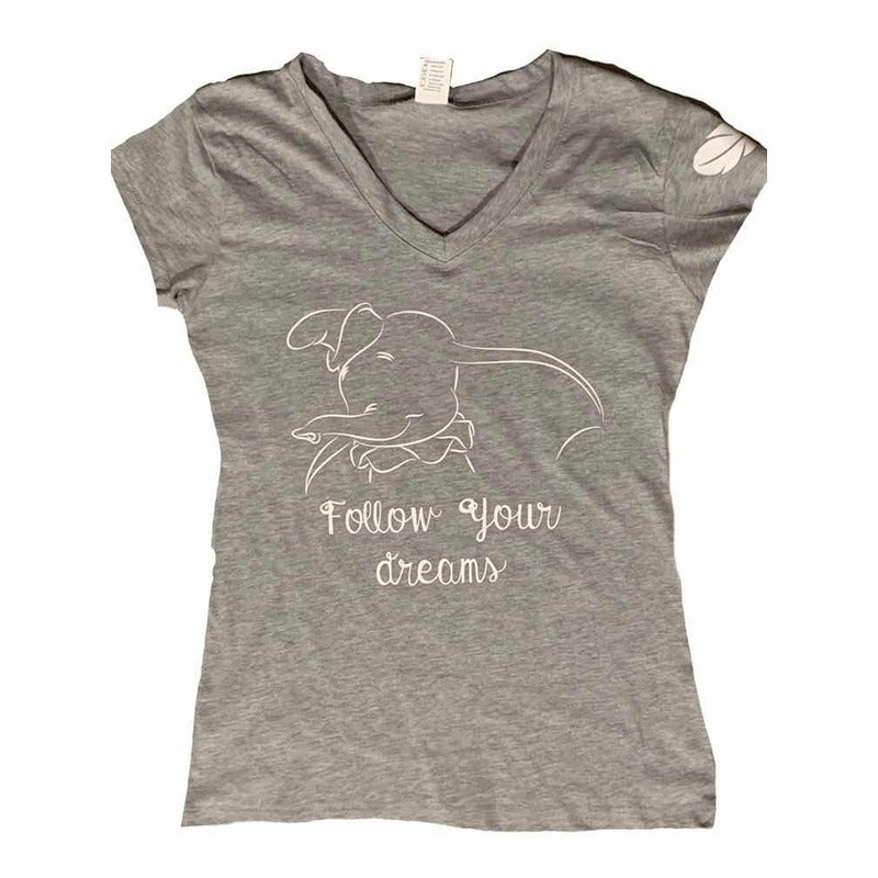 Dumbo Playera Follow Your Dreams Gris Dama Pluma