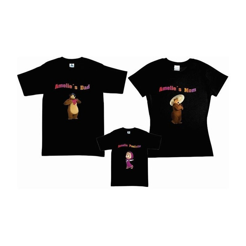 Pkt 3 Playeras Masha Y El Oso Papa, Mama, Familia Infantil