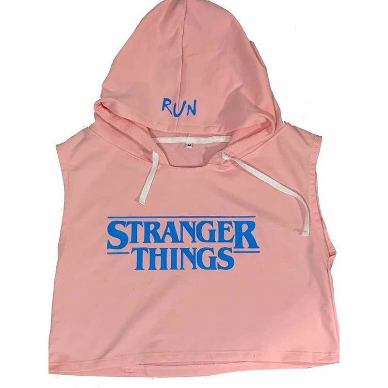 Stranger Things Hoodie Crop Top Rosa Pastel