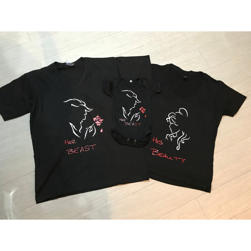 Pkt Familiar 2 Playeras Bella & Bestia Novios 1 Pañalero