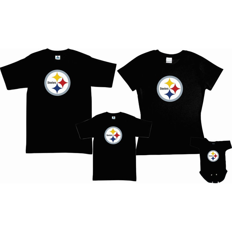Pkt 4 Playeras Steelers Logo 1 Pittsburgh Tipo Nfl Familia  Frente Y Vuelta Personalizadas