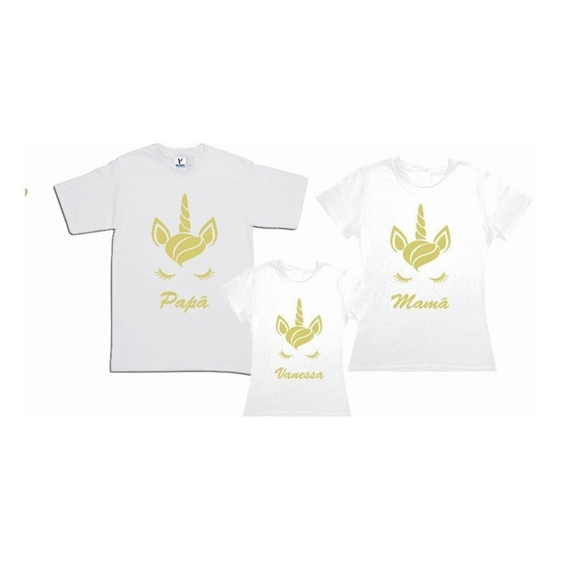 Pkt 3 Playeras Unicornio Evento Familia Personalizadas Negro