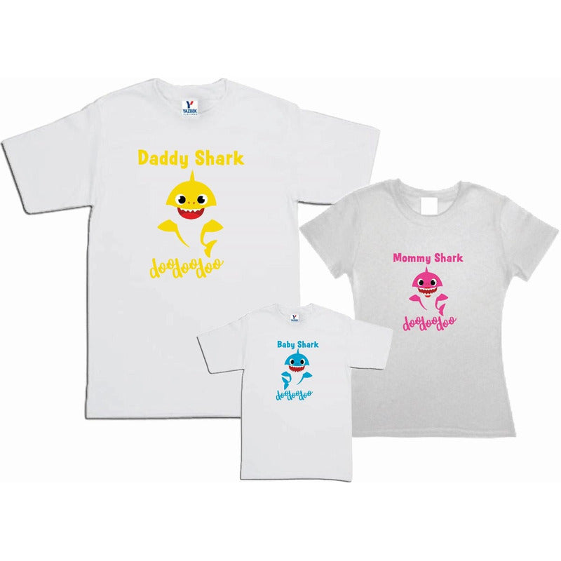 Pkt Baby Shark 3 Playeras Familia Mama Hijos Personaliza Bco