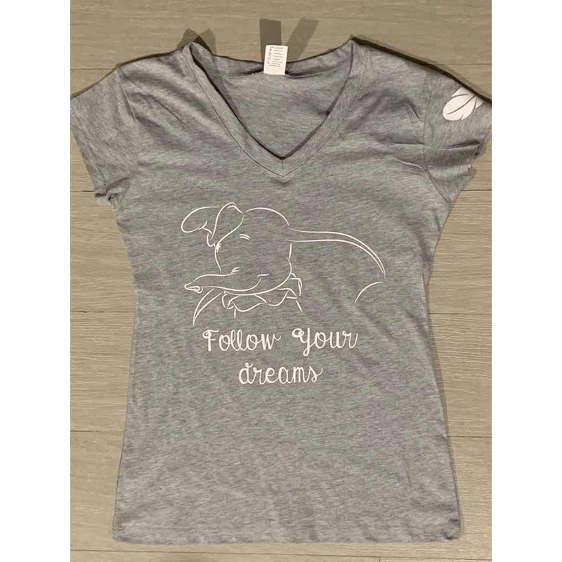 Dumbo Playera Follow Your Dreams Gris Dama Pluma