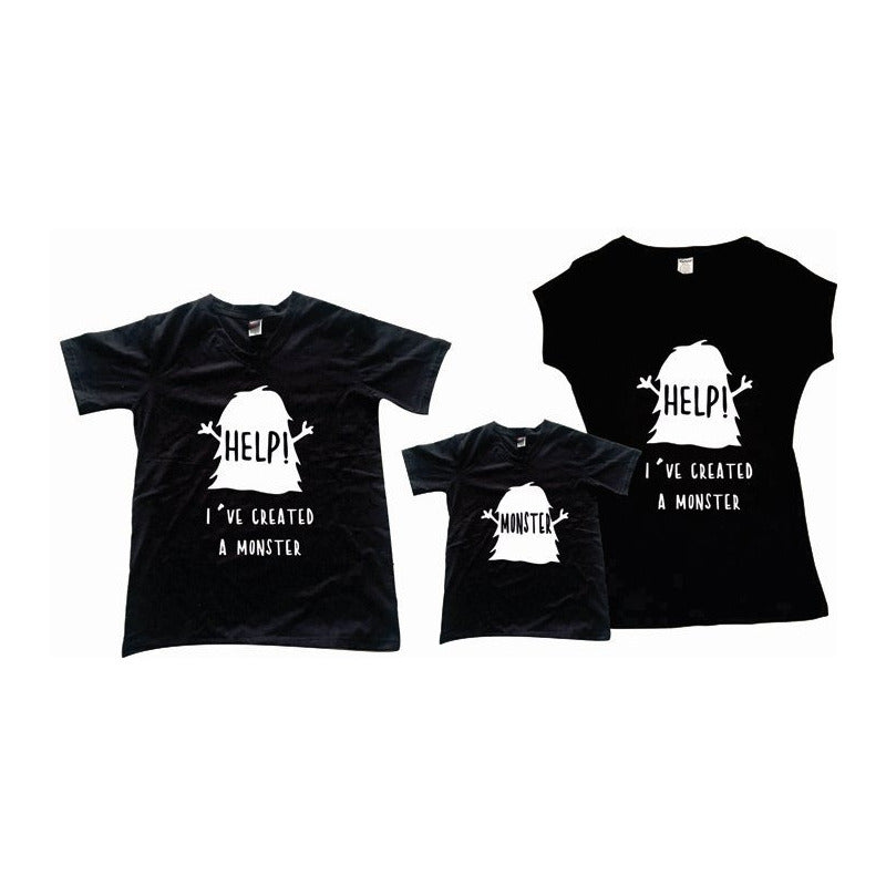 Pkt Familia 3 Playeras Monster Día Del Padre O Madre Regalo