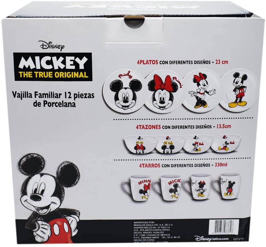 Vajilla Porcelana Disney Mickey & Minnie Mouse 12pz