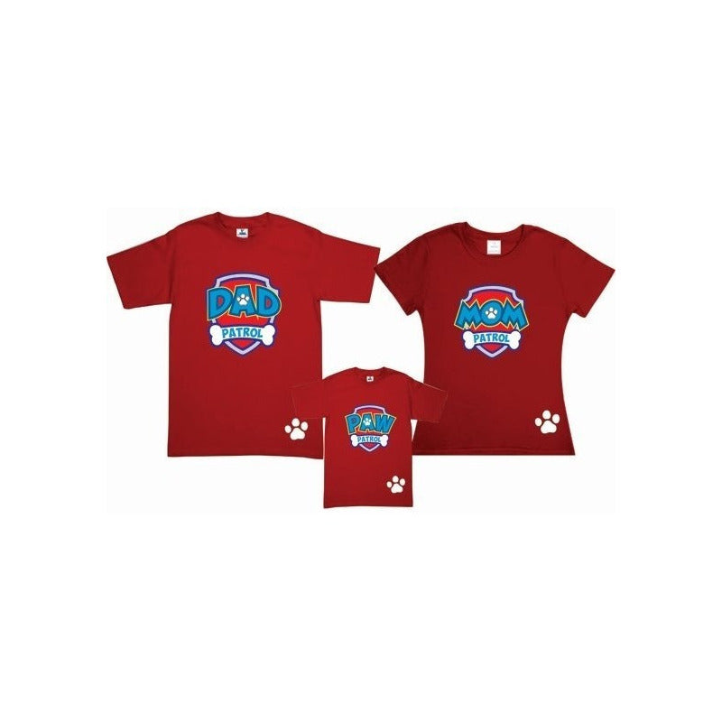 Pkt 4 Playeras Paw Patrol Papa, Mama, Familia Infantil