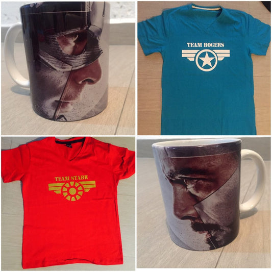 Civil War Pkt Taza Y Playera Capitan America Ironman