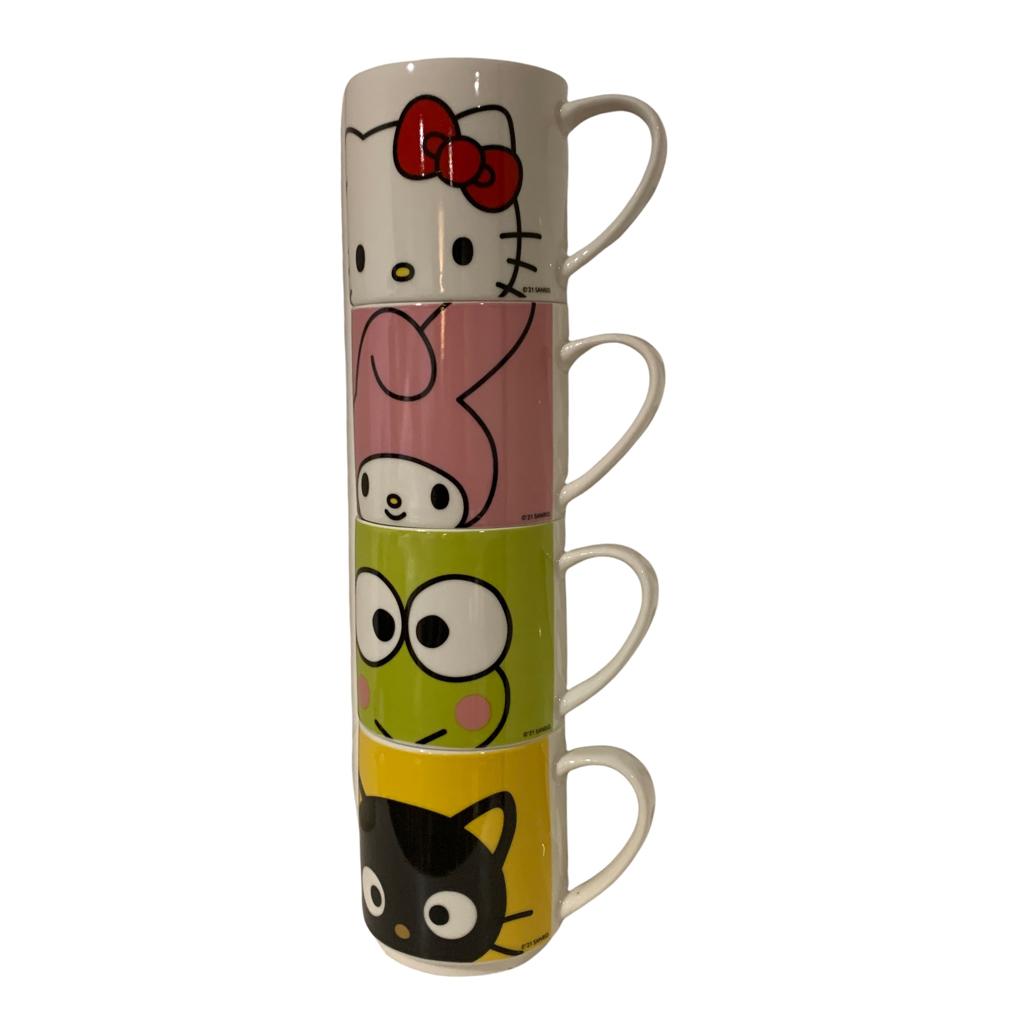 Set Hello Kitty Sanrio 4 Tarros Apilables 4 Personajes Keroppi My Melody 330 ml Tazas Ceramica
