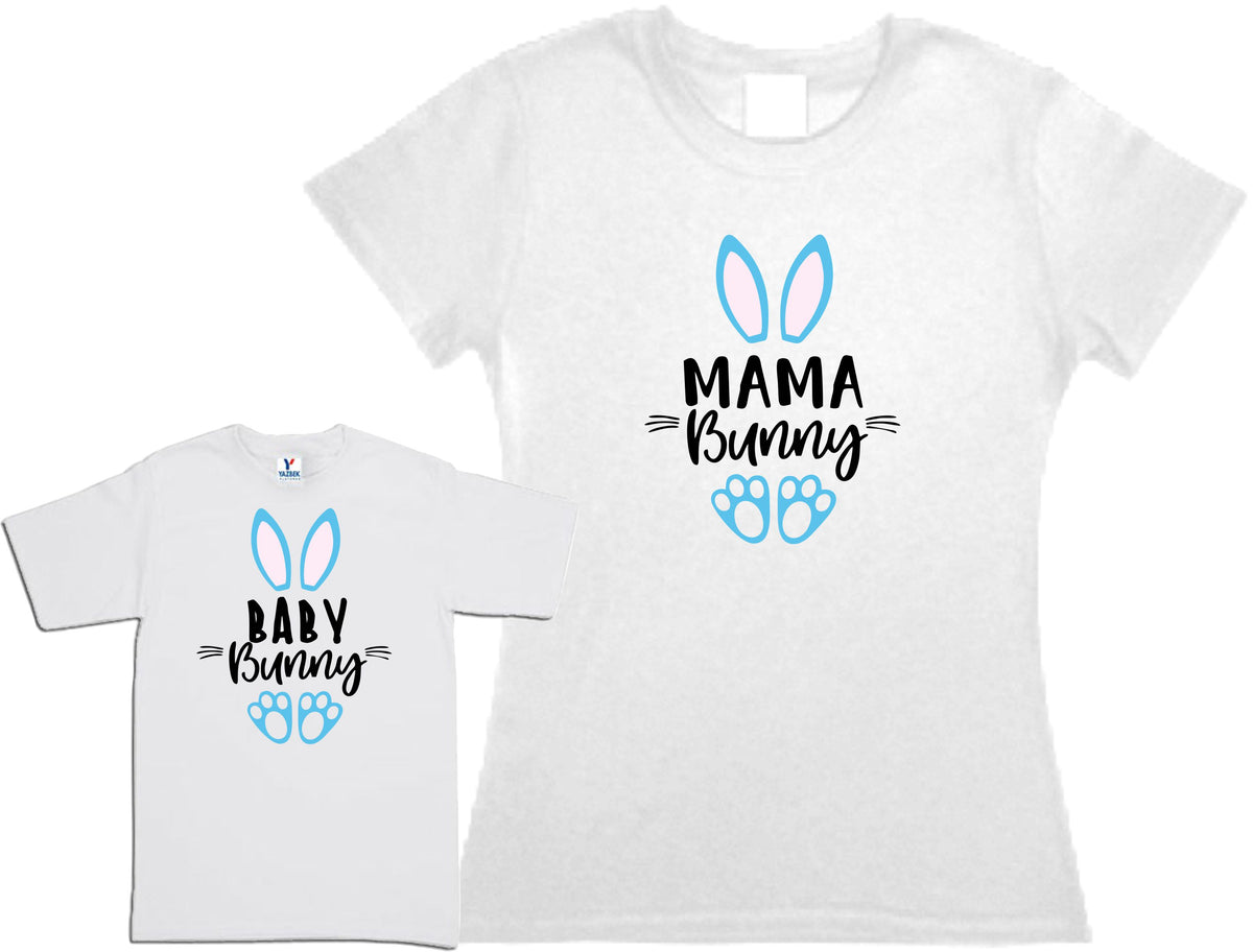 Set 2 Playeras Pascua Mamá Bunny Blue Dia de las Madres Mamá e hijo Familia Evento Duo Mamá e Hija Conejito