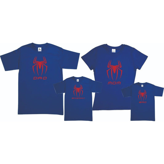Set 4 Playeras Spiderman Familia Evento Día Del Padre Azul