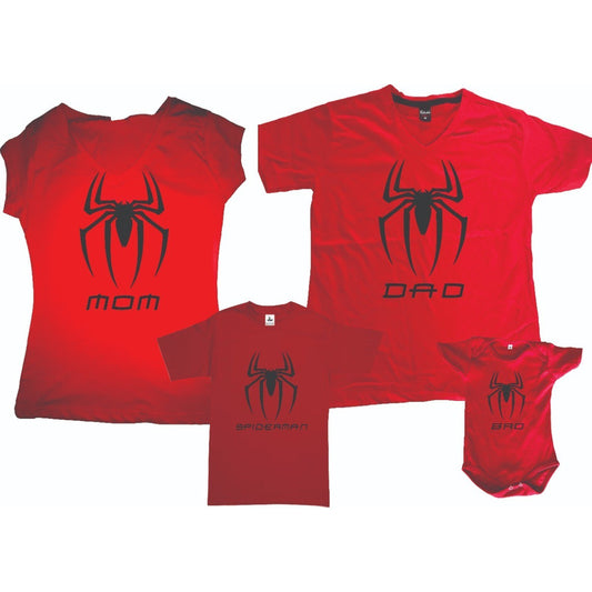 Set 4 Playeras Spiderman Familia Evento Día Del Padre Rojo