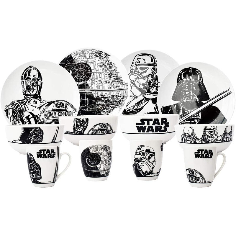 Vajilla Star Wars 12 Pzs Porcelana Colección Vader R2d2 C3po