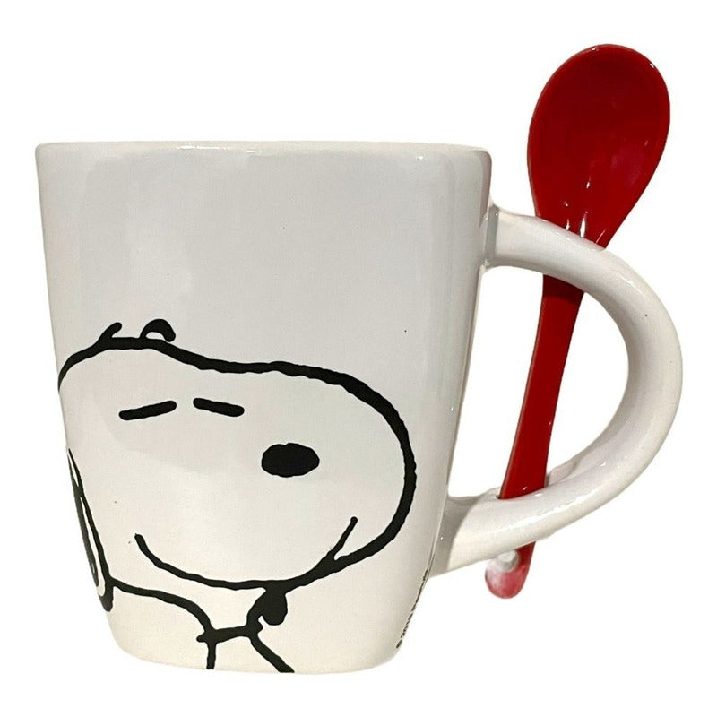 Snoopy Taza Con Cuchara Peanuts Ceramica 440ml Tarro