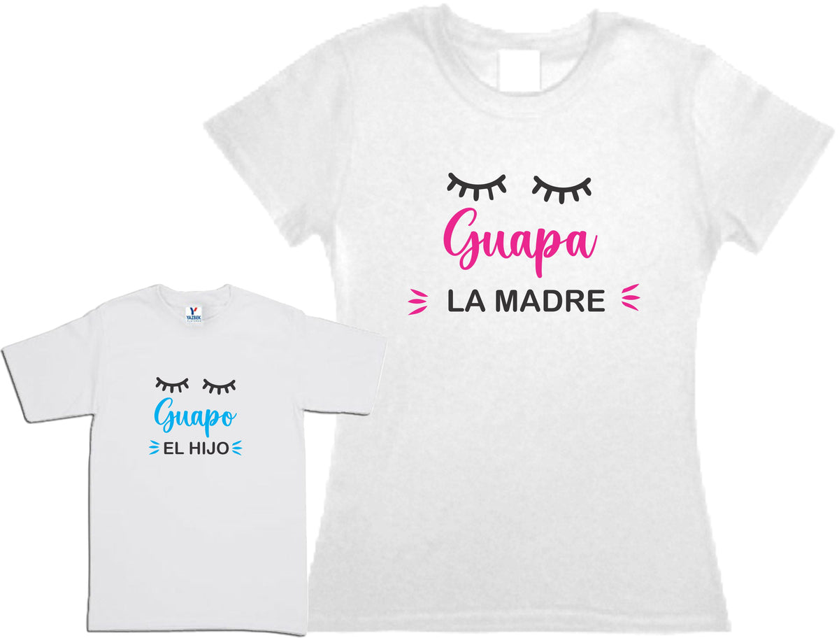 Set 2 playeras Guapa La Madre Gupo el Hijo o Guapa la hija Duo Mamá e hijo Dia de las madres Familia Evento