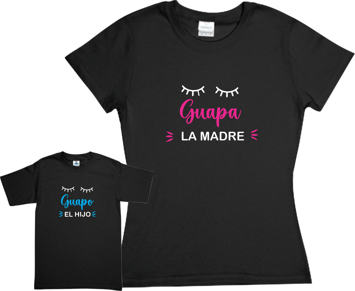 Set 2 playeras Guapa La Madre Gupo el Hijo o Guapa la hija Duo Mamá e hijo Dia de las madres Familia Evento