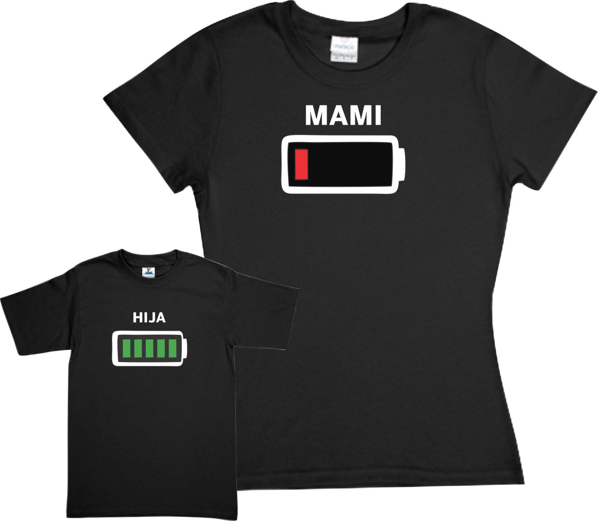 Pkt Set 2 Playeras Bateria Baja Pila Sin Energia Dia de las Madres Mamá e hijo / hija  Familia Evento Duo