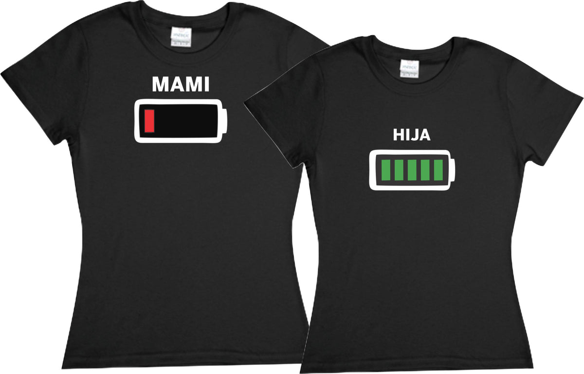 Pkt Set 2 Playeras Bateria Baja Pila Sin Energia Dia de las Madres Mamá e hijo / hija  Familia Evento Duo
