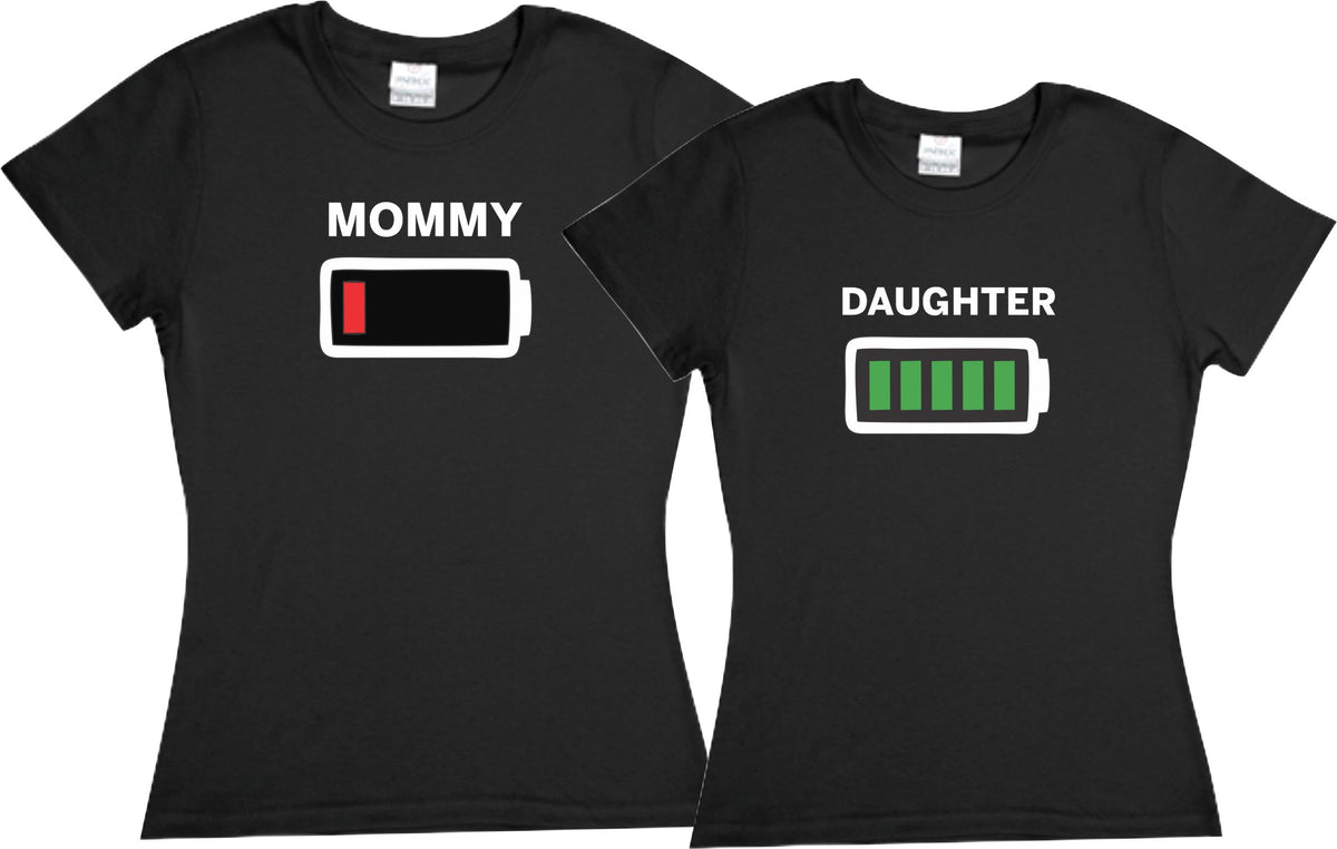 Pkt Set 2 Playeras Bateria Baja Pila Sin Energia Dia de las Madres Mamá e hijo / hija  Familia Evento Duo