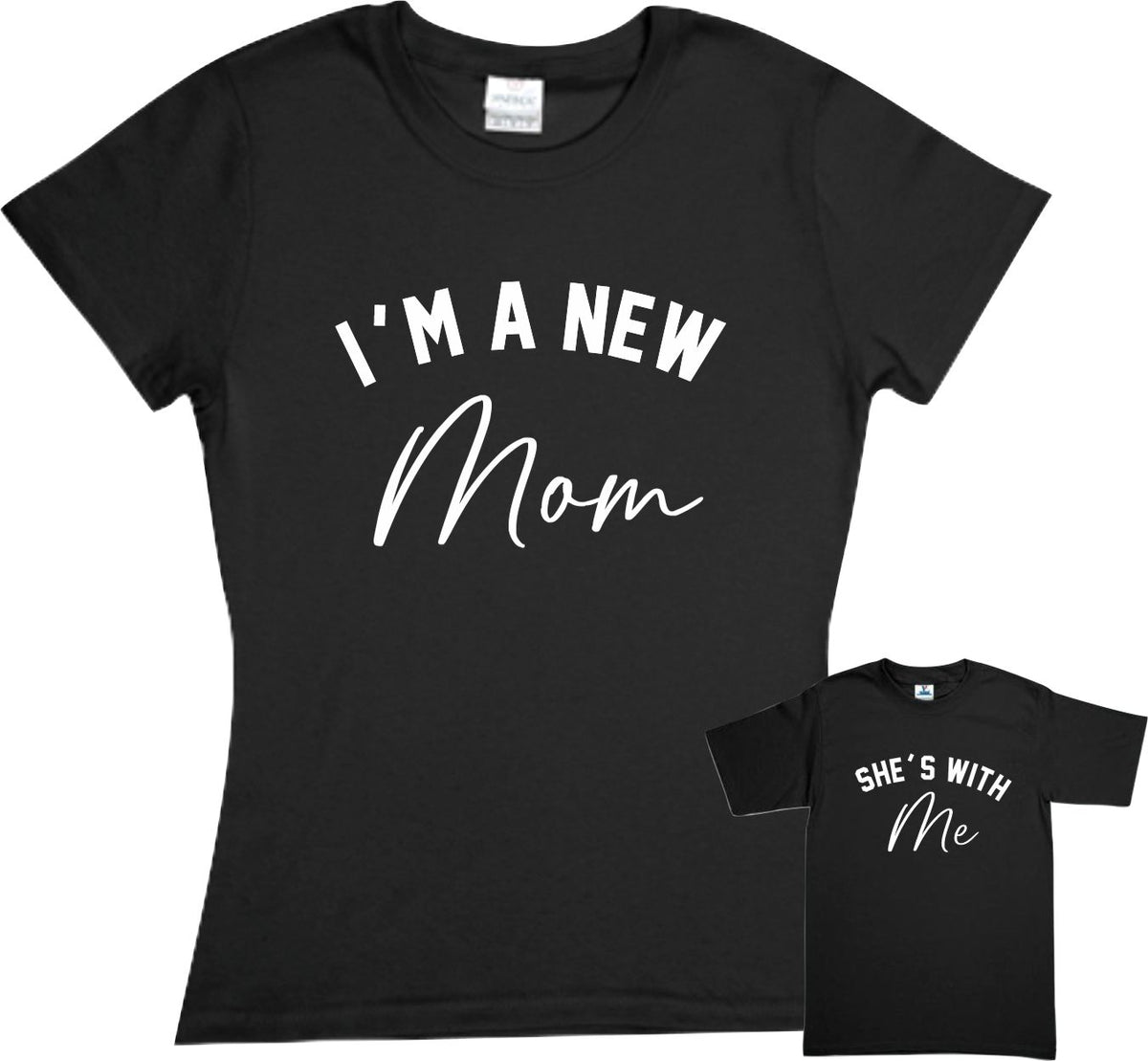 Set 2 Playeras New Mom she´s with me Dia de las Madres Mamá e hijo Familia Evento Duo Mamá e Hija
